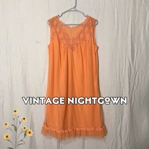 Vintage Lingerie Orange Polyester Nightie Lace Nightgown